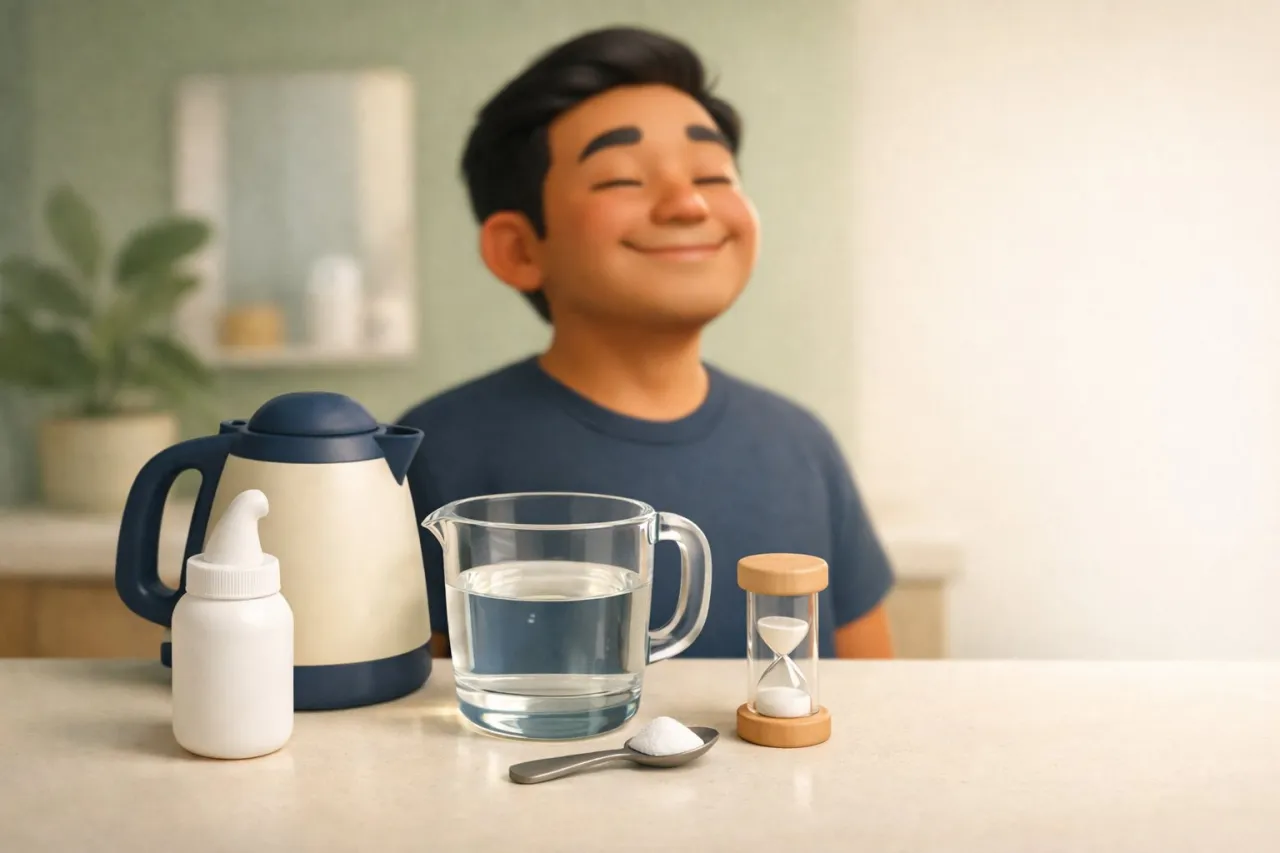Ilustrasi 3D: Cara bilas hidung yang benar & aman di rumah