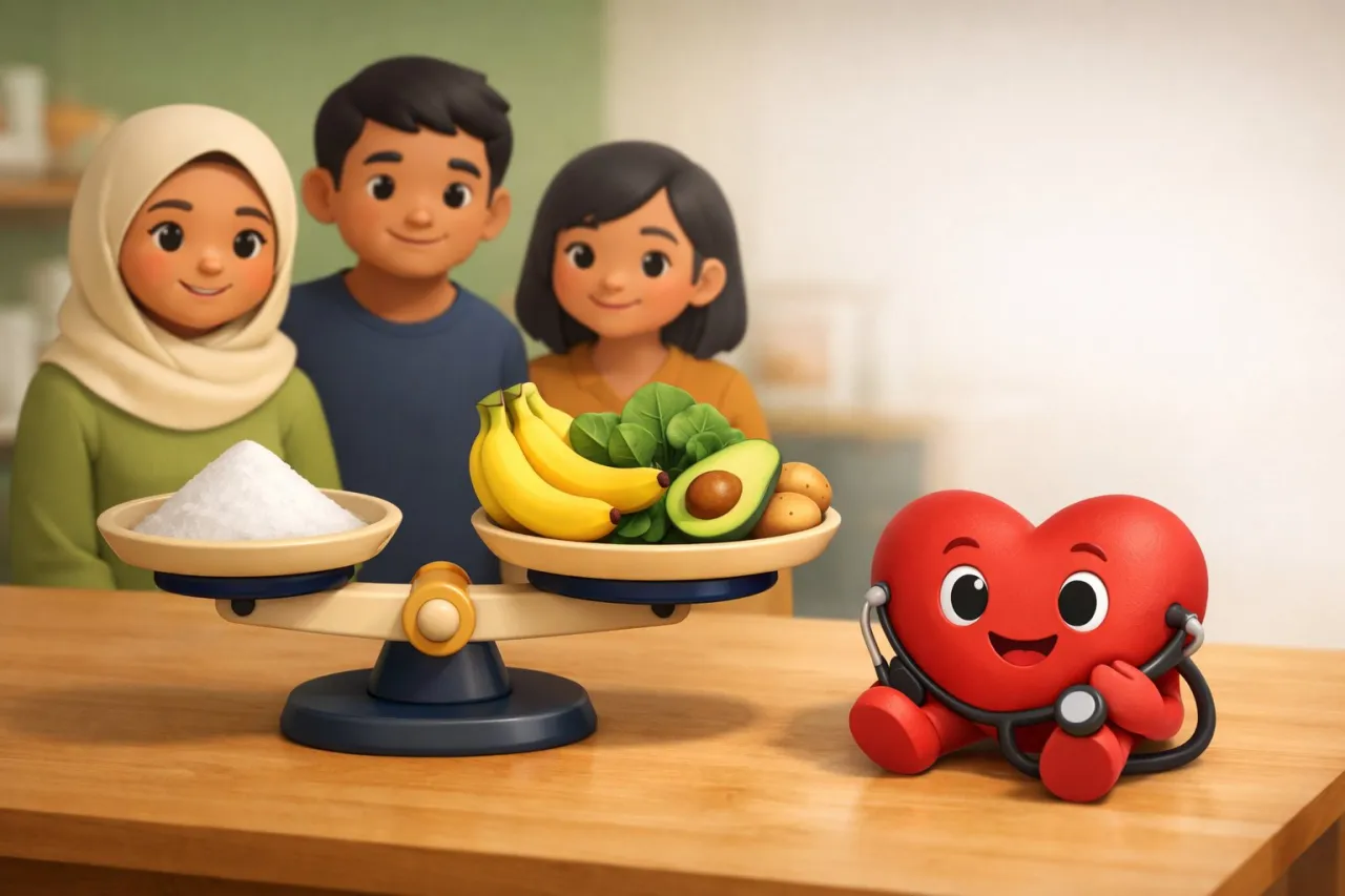 Ilustrasi 3D: Kurangi natrium, tambah kalium: panduan garam rendah natrium