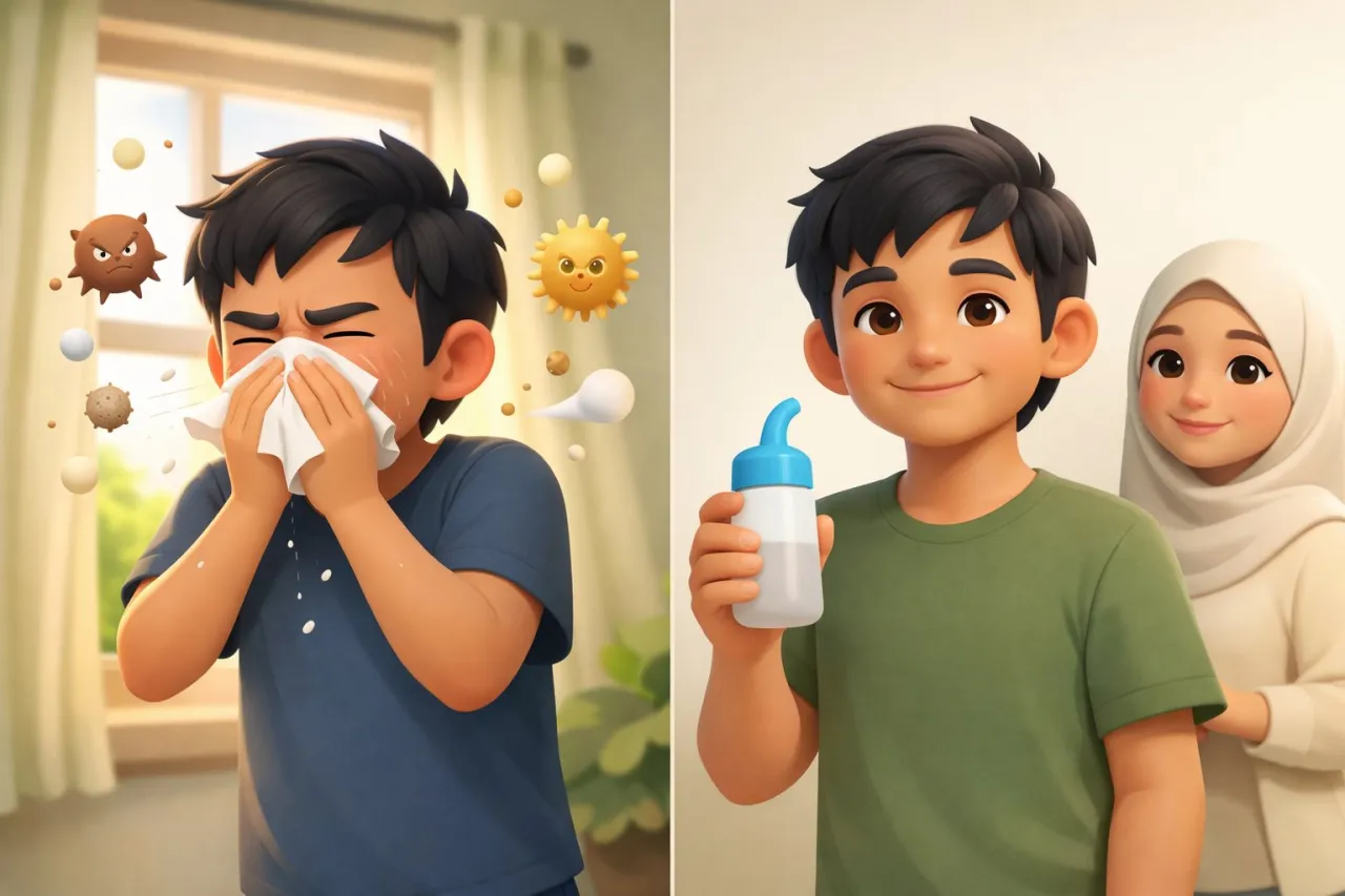 Ilustrasi 3D: Rinitis alergi (alergi debu & serbuk)